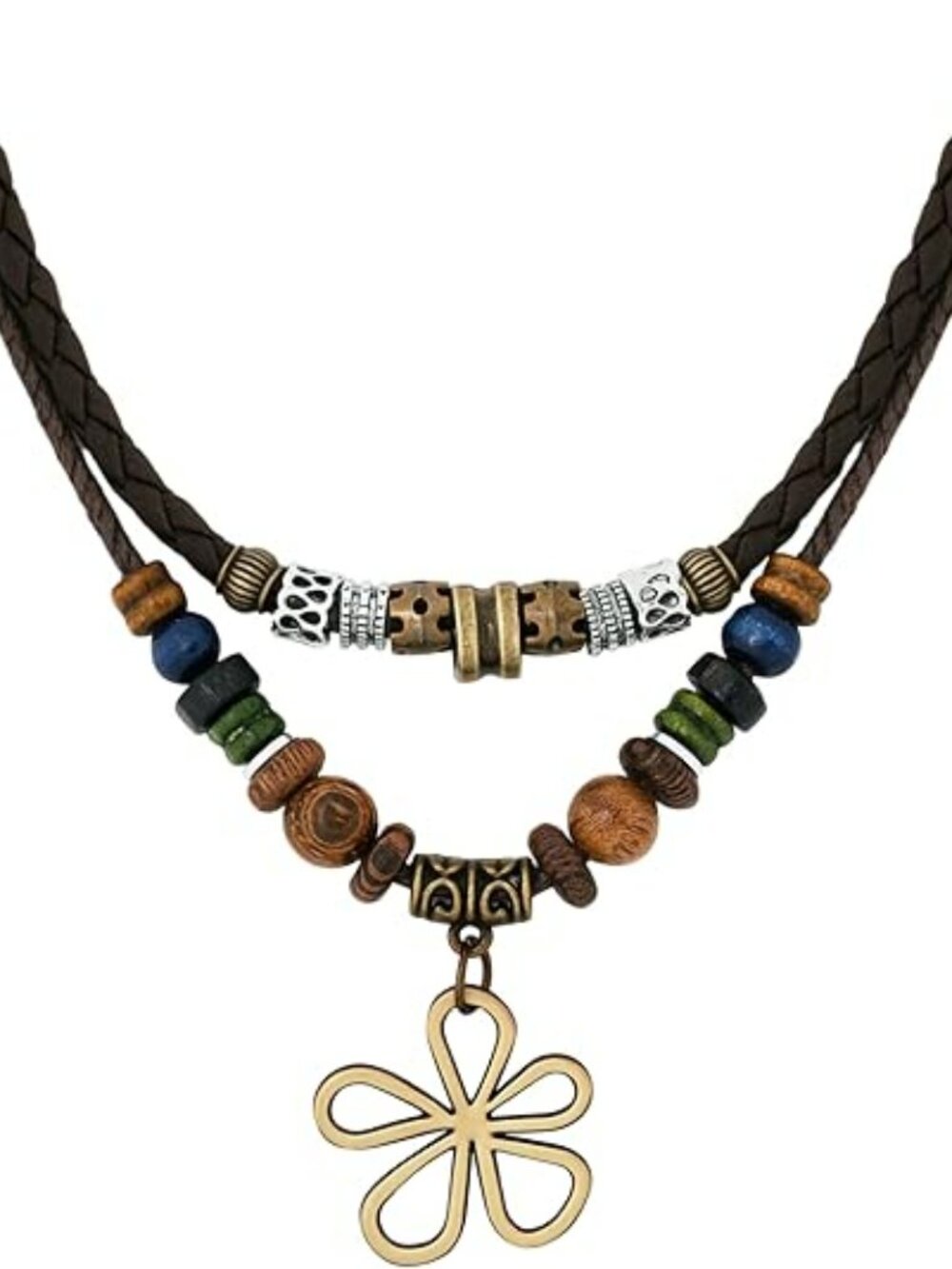 NEW Western Boho Wood Beads Choker Necklace Flower Child Hippie Beaded Layered